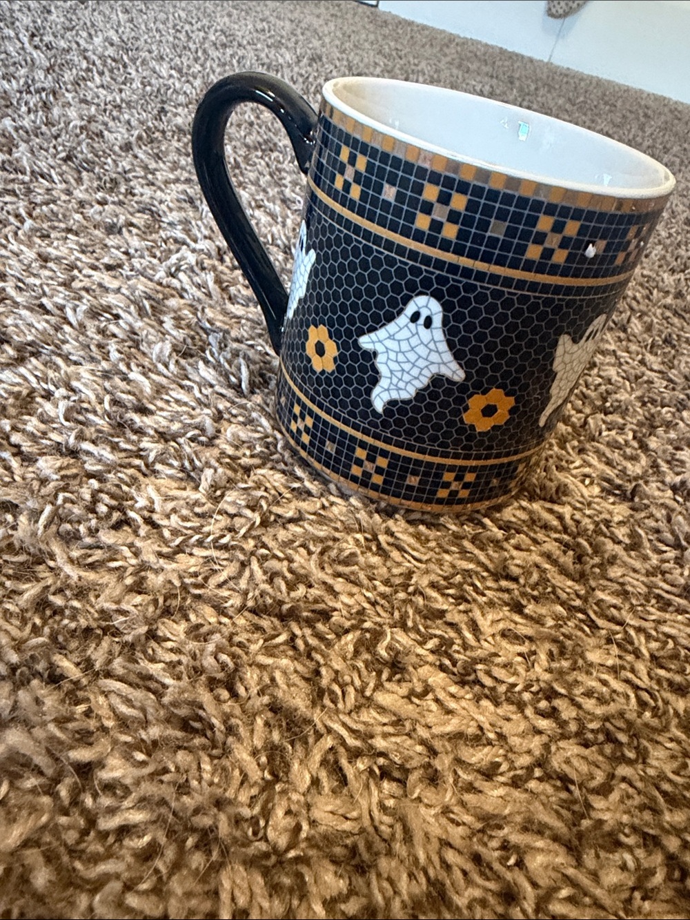 Anthropologie Black and Gold Ghost Mosaic Ceramic Mug - Home Accents